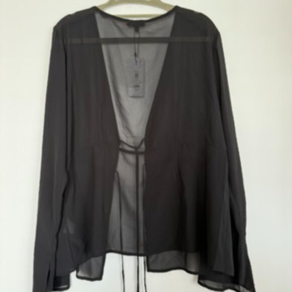 $50 Retail – Dynamite Jet Black Sheer Tie Front Blouse XL NWT - Picture 6 of 7